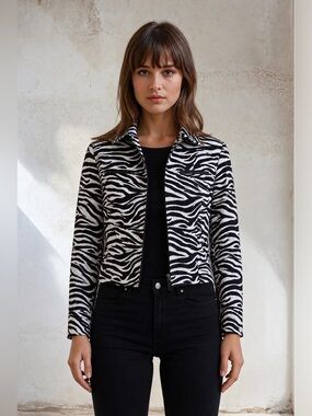 Y2K Nabi Zebra Stripe Lightweight Mock Neck Moto Jacket, size M